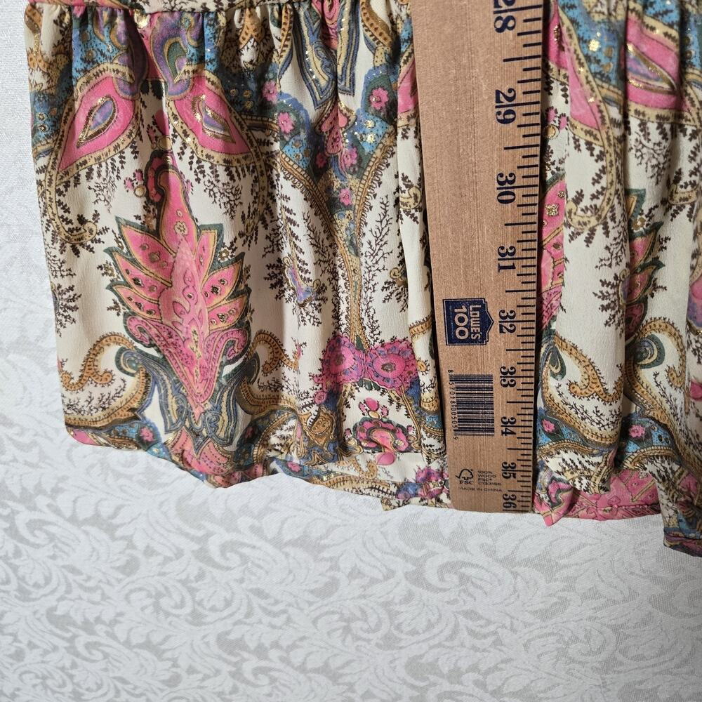 Paani Dress L Pink Paisley Smocked Bell Sleeve Boho Glam Ruffle - Picture 12 of 13